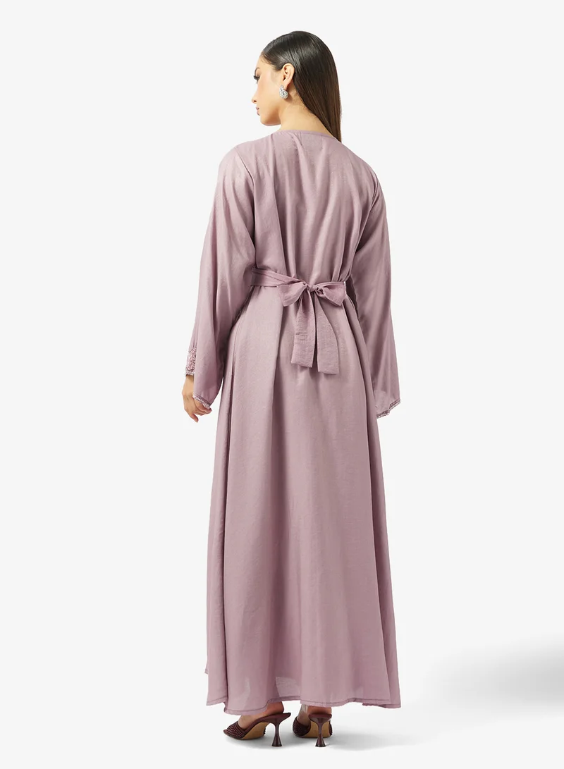 hayas closet Floral Hand Work At Front Section And Beaded Jalabiya